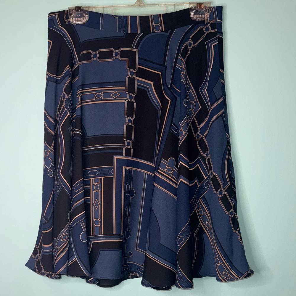 Ann Taylor Navy Geometric A-Line Skirt 8 petite